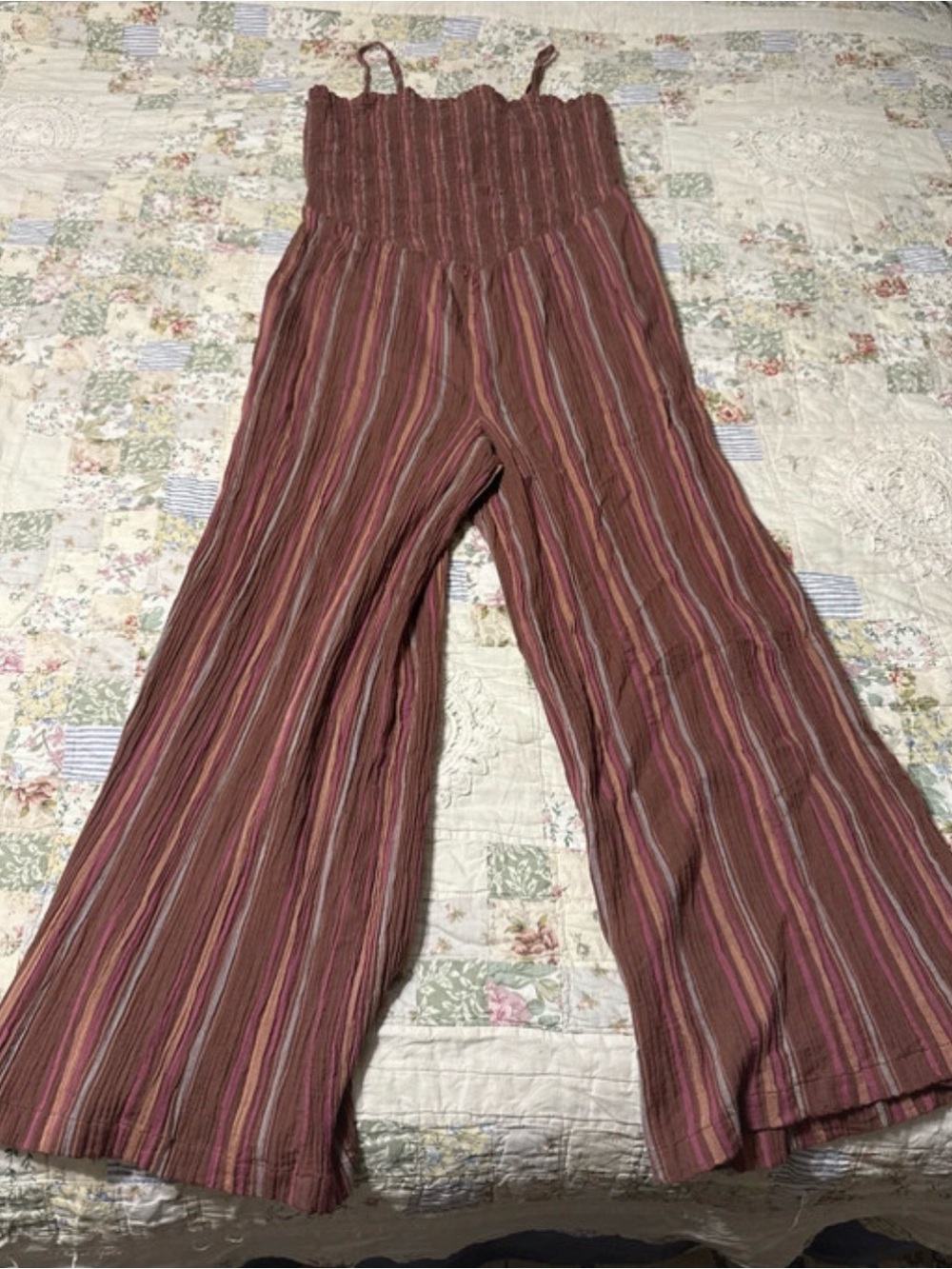 AE Striped Wide-Leg Smocked Jumpsuit